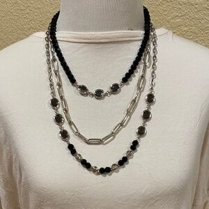 Chic Black and Silver Multi-Layer Necklace